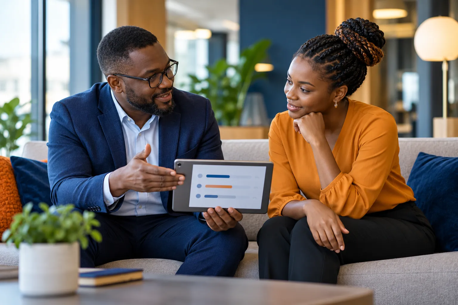 Manager and employee in a performance review